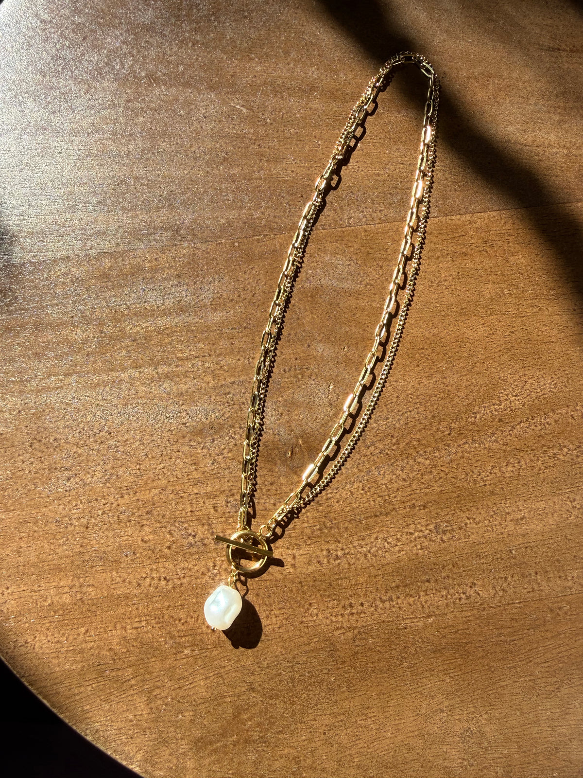 Gold Pearl Drop Necklace